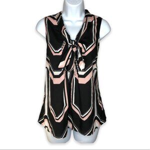 New York and Co. tie neck sleeveless blouse contemporary pattern size medium